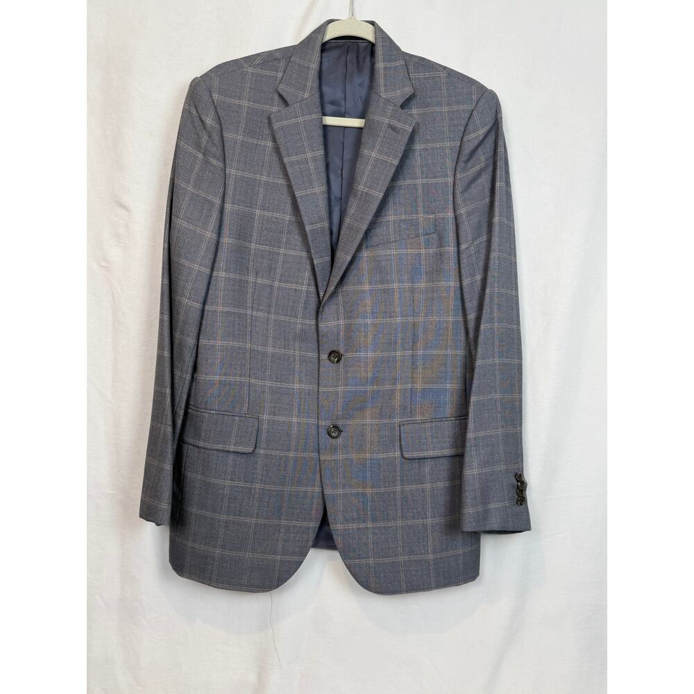 Jos A Bank Reserve Mens 40R Silk Wool Windowpane Plaid Blazer Sport Coat Gray